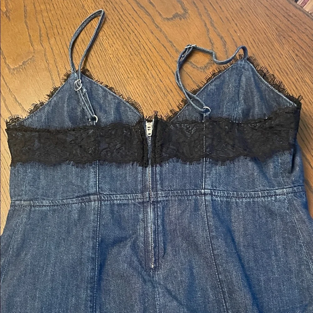 Reformation Denim and Black Lace Slip Dress NEW - Picture 6 of 6
